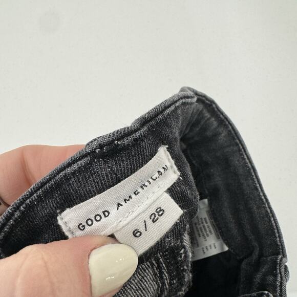 Good American Womens Jeans 6 Black Organic Cotton Blend Good Legs Straight Crop - Picture 10 of 13